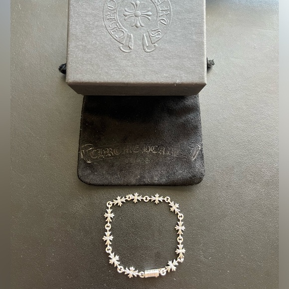 Chrome Hearts Tiny E Diamond Silver Bracelet 11 Links/22 Diamonds - Picture 3 of 6